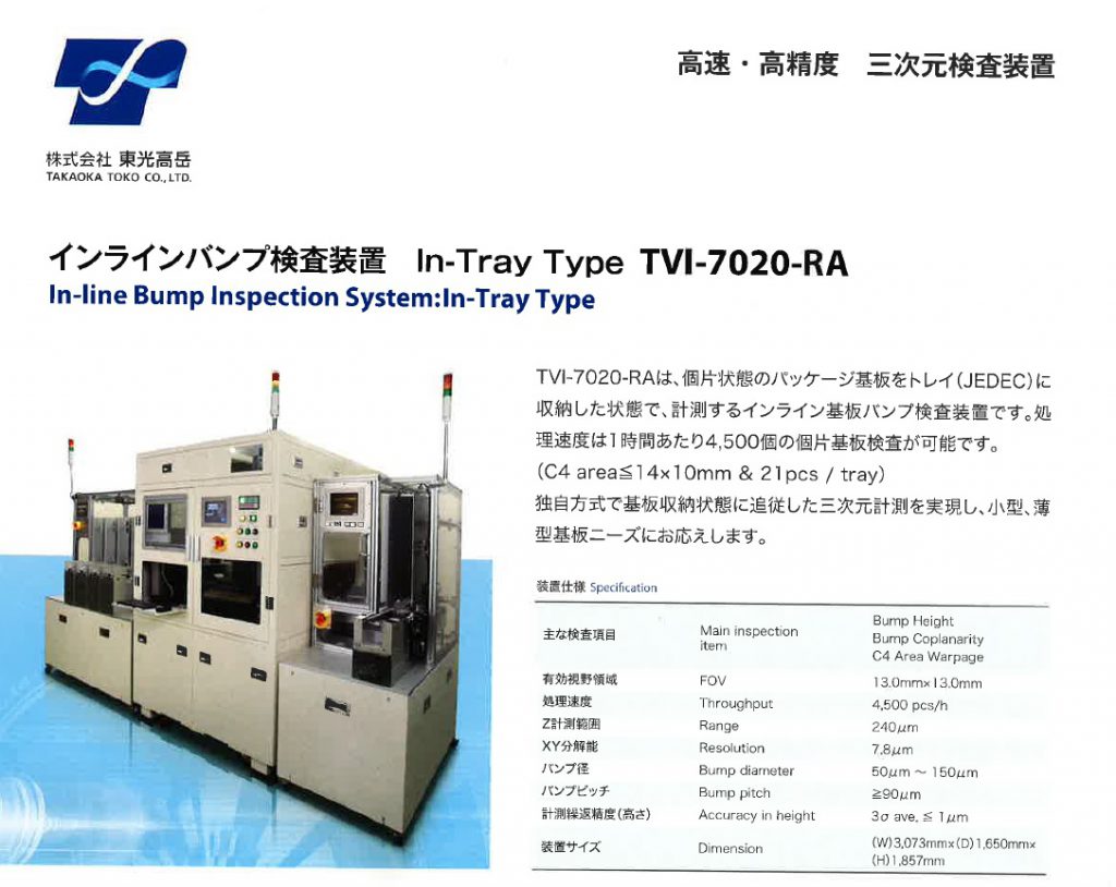 インラインパンプ検査装置　In-Tray Type TVI-7020-RA